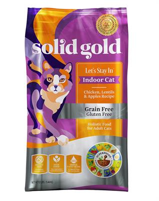 Solid gold Let s Stay In Indoor Chicken, Lentil & Apple Recipe, Holistic cat food, Grain Free (1.36kg, 2.72kg)